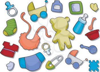 Royalty Free Clipart Image of Baby Items 