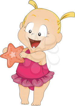 Royalty Free Clipart Image of a Baby in a Bathing Suit