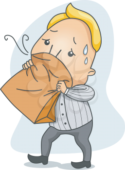 Royalty Free Clipart Image of a Man Breathing Into a Paper Bag