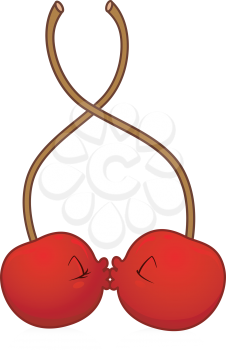 Royalty Free Clipart Image of Kissing Cherries