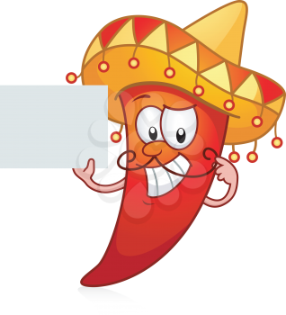 Royalty Free Clipart Image of a Chili in a Sombrero