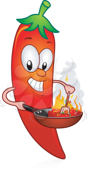 Royalty Free Clipart Image of a Chili Cooking Hot Food