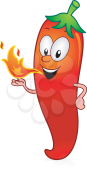 Royalty Free Clipart Image of a Chili Breathing Fire