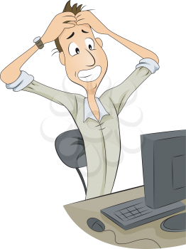 Royalty Free Clipart Image of a Frustrated Man at a Computer