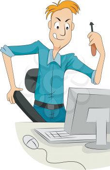 Royalty Free Clipart Image of a Man With a Screwdriver