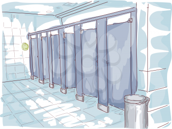 Royalty Free Clipart Image of a Public Washroom