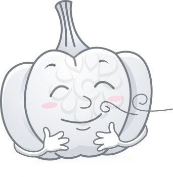 Royalty Free Clipart Image of a Garlic Rubbing Its Tummy