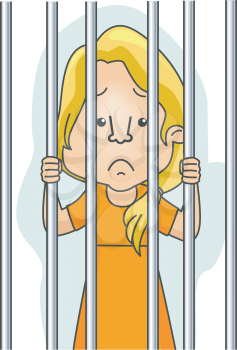 Royalty Free Clipart Image of a Woman Behind Bars