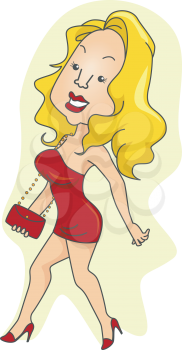 Royalty Free Clipart Image of a Woman in a Tight Red Dress