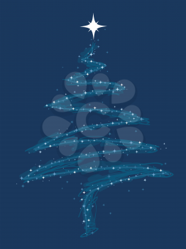Royalty Free Clipart Image of a Sparkly Christmas Sketch on Dark Blue