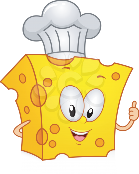 Royalty Free Clipart Image of a Piece of Cheese in a Chef's Hat