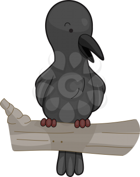 Royalty Free Clipart Image of a Black Bird on a Branch