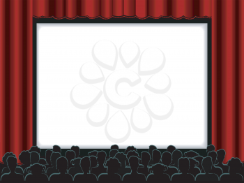 Royalty Free Clipart Image of People in a Theatre Watching a Blank Screen