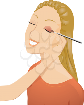 Royalty Free Clipart Image of a Girl Having Eyeshadow Applied