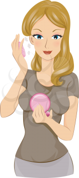 Royalty Free Clipart Image of a Girl Applying Powder