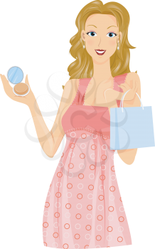 Royalty Free Clipart Image of a Girl Showing a Makeup Purchase