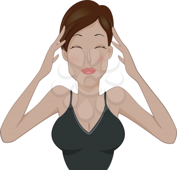 Royalty Free Clipart Image of a Girl Rubbing Her Temples