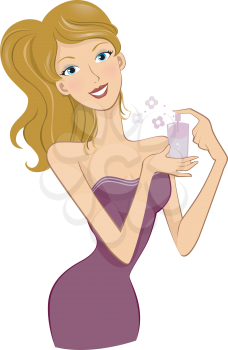 Royalty Free Clipart Image of a Girl Spraying Perfume on Herself