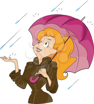 Royalty Free Clipart Image of a Woman With an Umbrella in the Rain