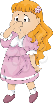 Royalty Free Clipart Image of a Girl Covering Her Nose