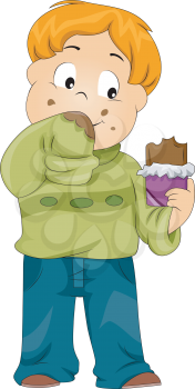 Royalty Free Clipart Image of a Child With Chocolate Smeared on His Sweater