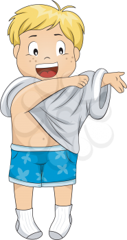 Royalty Free Clipart Image of a Child Dressing Himself