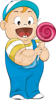 Royalty Free Clipart Image of a Child With a Lollipop