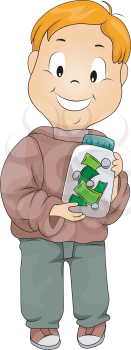 Royalty Free Clipart Image of a Child Holding a Jar of Money
