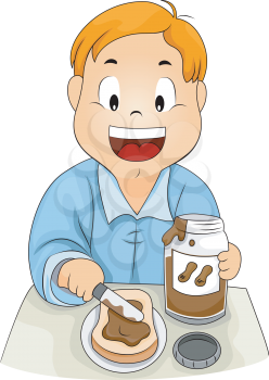 Royalty Free Clipart Image of a Child Making a Peanut Butter Sandwich