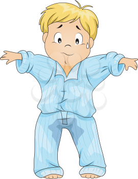 Royalty Free Clipart Image of a Little Boy With Wet Pyjamas