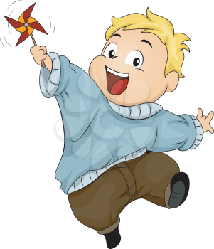 Royalty Free Clipart Image of a Child With a Pinwheel