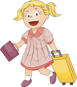 Royalty Free Clipart Image of a Little Girl With a School Bag and Lunchbox