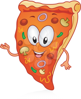 Royalty Free Clipart Image of a Cartoon Pizza Slice