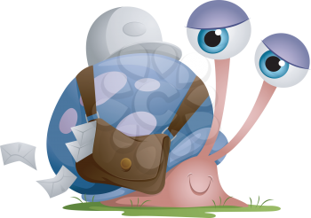 Royalty Free Clipart Image of a Snail Delivering Mail