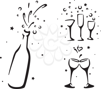 Royalty Free Clipart Image of a Wine Bottle and Wine Glasses