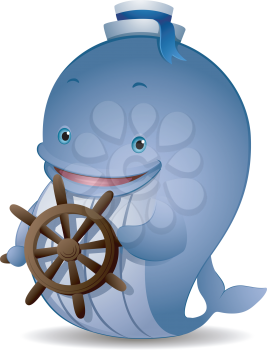 Royalty Free Clipart Image of a Whale at Ship's Helm