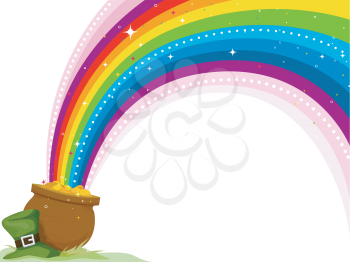 Royalty Free Clipart Image of a Rainbow and Pot of Gold