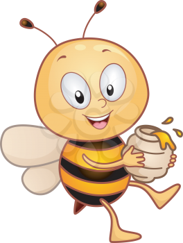 Royalty Free Clipart Image of a Bee With a Honey Jar