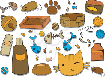 Royalty Free Clipart Image of a Set of Cat Doodles