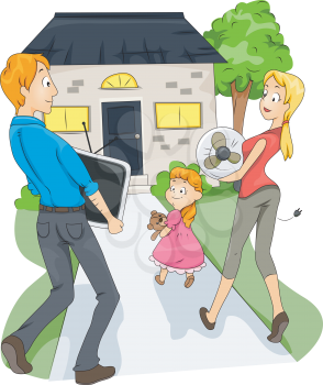 Royalty Free Clipart Image of a Family Moving in to a Hous