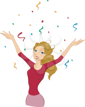 Royalty Free Clipart Image of a Girl Throwing Confetti