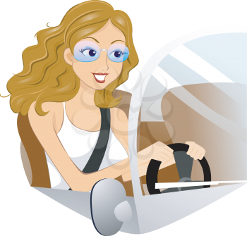 Royalty Free Clipart Image of a Girl Driving