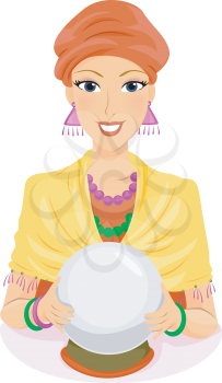 Royalty Free Clipart Image of a Fortune Teller and a Crystal Ball