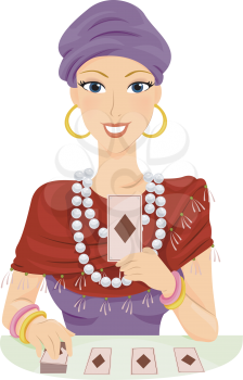 Royalty Free Clipart Image of a Fortune Teller With Cards