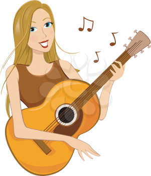 Royalty Free Clipart Image of a Girl Playing Guitar