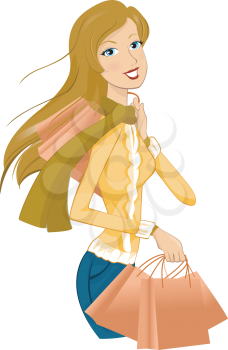 Royalty Free Clipart Image of a Girl With Shopping Bags