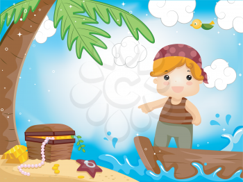 Royalty Free Clipart Image of a Boy Dressed as a Pirate Looking For Treasure