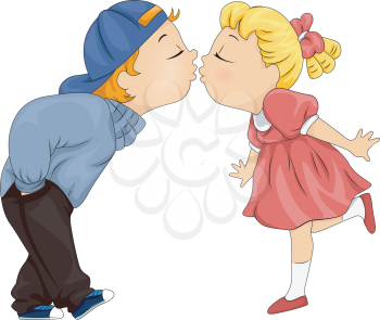 Royalty Free Clipart Image of a Boy and Girl About to Kiss