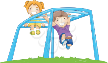 Royalty Free Clipart Image of Children on Monkey Bars