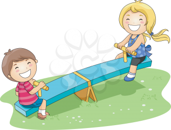 Royalty Free Clipart Image of Children on a Teeter Totter